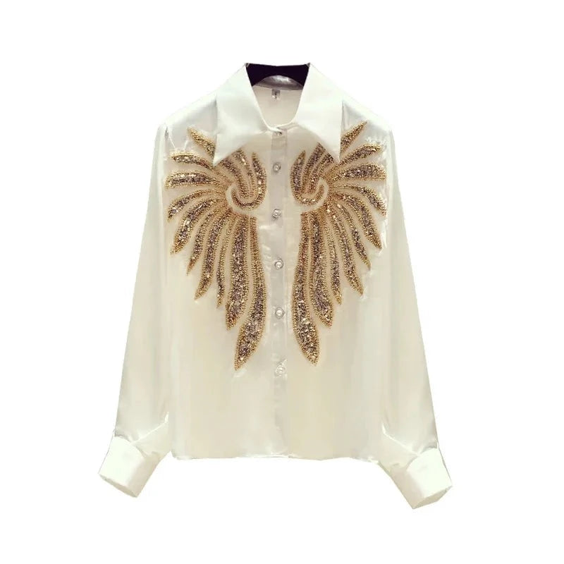 High-end embroidered sequin long-sleeved shirt