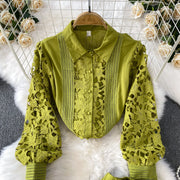 Skirt Sets Women Clothing Temperament Two Piece Set Patchwork Lace Blouses High Waist Hollow Out Long Skirts Suit Summer Outfits