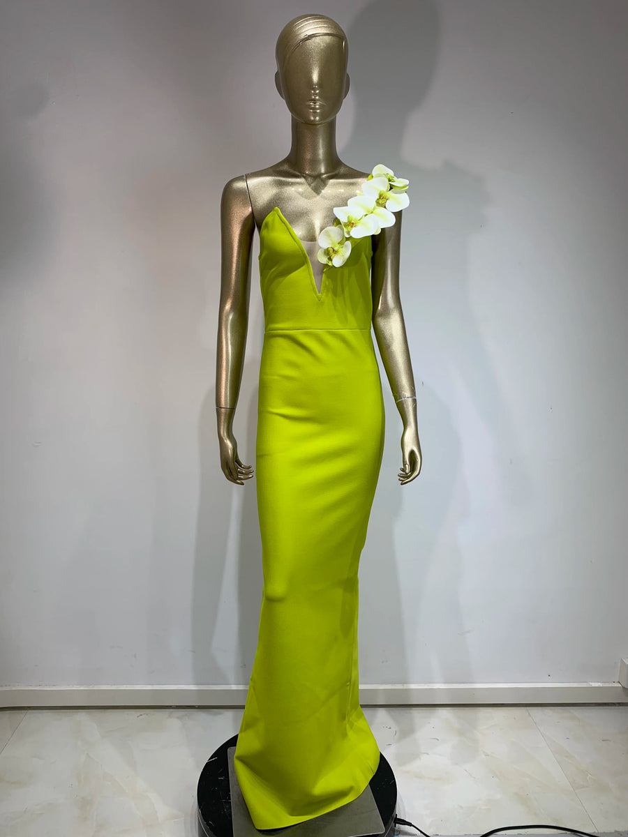 bandage dress High Quality One Shoulder Green Neon Flower Bodycon Body ETERNA bandage dress High Quality One Shoulder Green Neon Flower Bodycon Body ETERNA