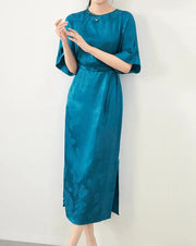 High quality round neck, short batwing sleeves dress