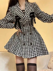 High quality elegant plaid vintage tweed dress