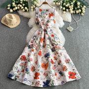 Fashion Elegant Print Sleeveless Dress Women 2026 Summer New Slim Waist Gown Ball Big Swing Robe Fresh Temperament Vestidos