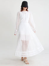 Vintage dresses round neck, flare sleeve, high waist, hollow out patchwork, high quality embroidery