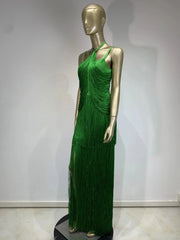 High quality green maxi sleeveless sexy elegant knitted bandage long dress