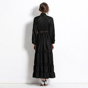 High Quality Elegant Long Sleeve Black Lace Maxi Dress