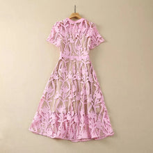 High Quality Embroidery Short Sleeve Openwork Lace Dresses