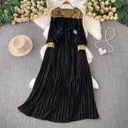 Floor Length Formal Evening Luxury Dress Women Summer Autumn See Through Crochet Crystal Beaded Long Sleeve Maxi Chiffon Dresses