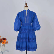 Quality Organza Midi Hollow Out Dresses Women's Half Sleeve Summer Embroidery Lace Evening Party Short Dress Shirt Lady