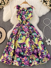 High Quality O Neck Sleeveless Floral Midi Dress