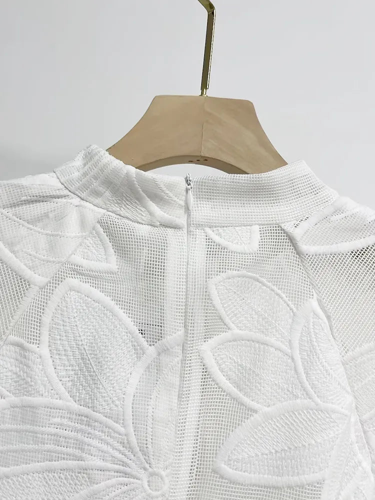 Sheer Mesh Patchwork Lined Dresses For Women Stand Collar Long Sleeve High Waist Spliced Lace Up Solid Midi Dress Female