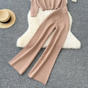 High quality long sleeve cardigan + long elastic pants knitted sets