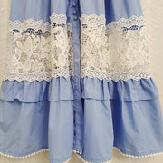 Blue Black White Butterfly Sleeve Long Dress with High Quality Lace