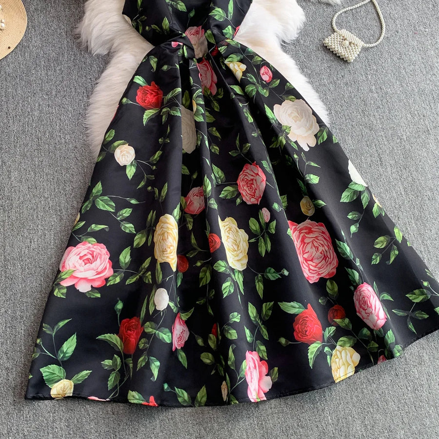 Fashion Elegant Print Sleeveless Dress Women 2026 Summer New Slim Waist Gown Ball Big Swing Robe Fresh Temperament Vestidos