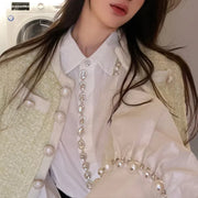 Beaded Shirt Bubble Sleeves Long Sleeve with Stones High Quality