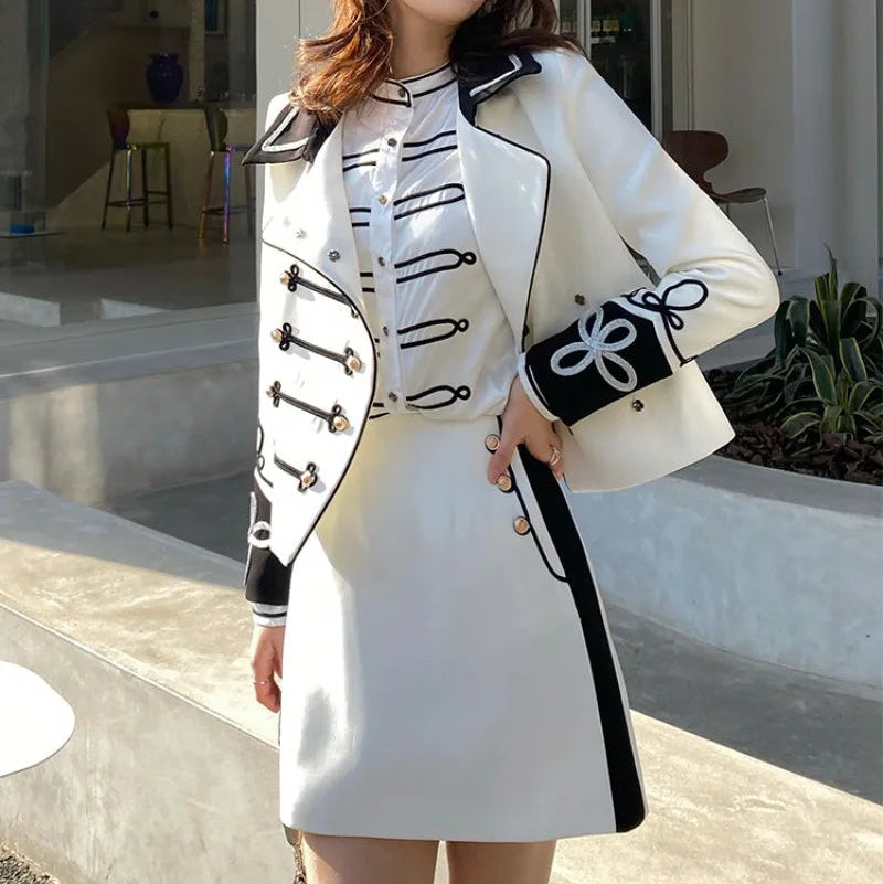 British Style Office Ladies White Suit Jacket Skirt Two Piece Set Slim Fit New Designer Jacket A-Line Skirt Women Matching Set