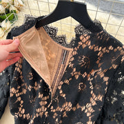 Chic vintage Hook flower hollow lace long sleeve Elegant Fairy korean fashion autumn Party women clothing