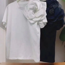 High quality 3D flower beaded short sleeve t-shirt.