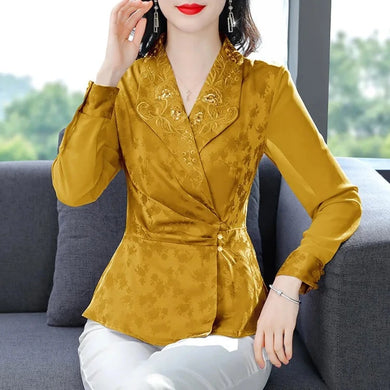 Elegant blouses with long sleeve pearls and high quality embroidery