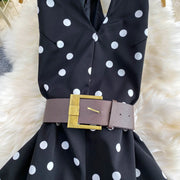 Fashion Sexy Halter Dress Women Summer Belt Waist Slim Fit Polka Dot A Line Party Daily Office Street Wear Chic Woman Dress