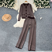 Three-piece sets knitted cardigans + high quality elastic long pants.