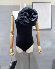 High Quality 3D Flower Applique Designer One Shoulder Bodycon Top