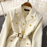 High quality double-breasted long-sleeved jacket with belt