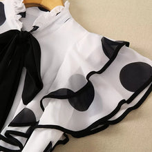 High Quality Butterfly Sleeves Elegant Polka Dot Print Chiffon Long Dresses