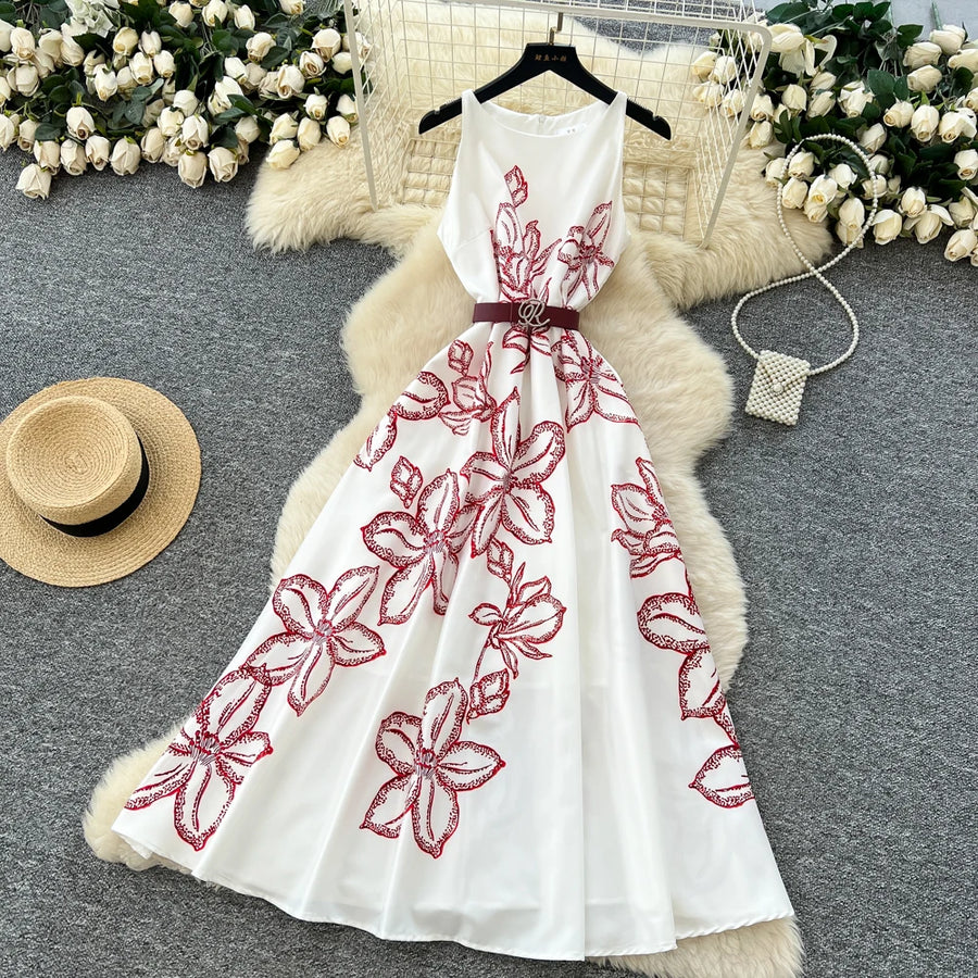 Chic vintage print sleeveless Elegant Fairy spring  Women Sundress women clothing A-line dress