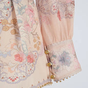 Ele High Waist Long Sve Printed Dr with Pearl Embelliment Slimming Effect irt Sle ort Pants Ensemble