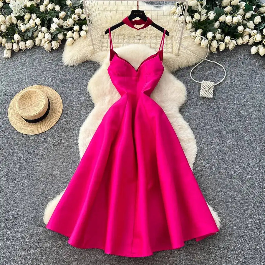High-waisted, plain A-line formal dresses with thin straps, high quality