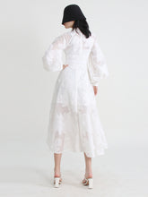 French Elegant Embroidered Round Neck Flare Sleeve Lace Up A-Line Dress High Quality