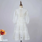 Quality Organza Midi Hollow Out Dresses Women's Half Sleeve Summer Embroidery Lace Evening Party Short Dress Shirt Lady