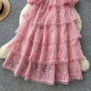 Cake Dress Women Long Dresses High Waist Vestidos Full Sleeve Elegant Splice Y2k Streetwear Work Party Night Ruffles High Waist