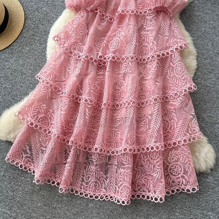 Cake Dress Women Long Dresses High Waist Vestidos Full Sleeve Elegant Splice Y2k Streetwear Work Party Night Ruffles High Waist