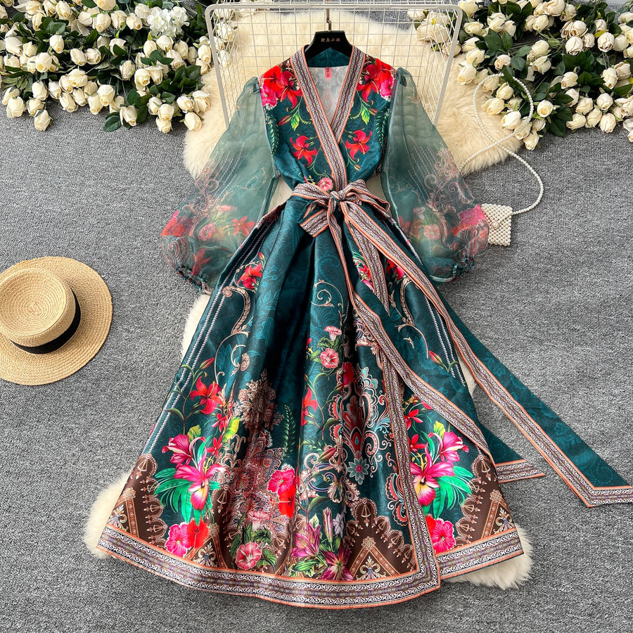 High quality vintage palace print French style elegant evening dress ETERNA High quality vintage palace print French style elegant evening dress ETERNA