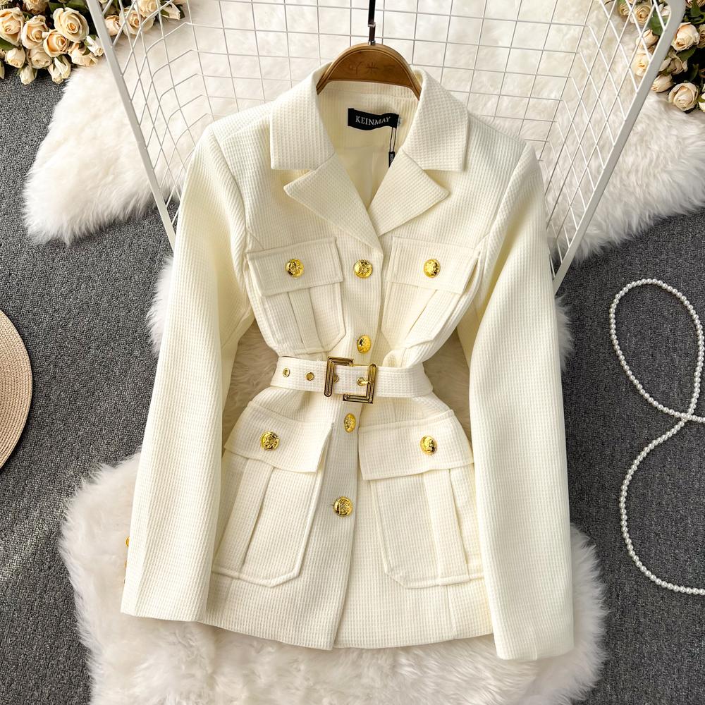 High quality double-breasted long-sleeved jacket with belt