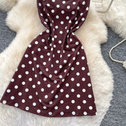 French Fashion Coffee Color Polka Dot Camisole Pure Desire Style Dress Women Summer Sweet High Waist Slim A Line Dress Woman