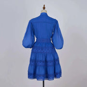 Quality Organza Midi Hollow Out Dresses Women's Half Sleeve Summer Embroidery Lace Evening Party Short Dress Shirt Lady