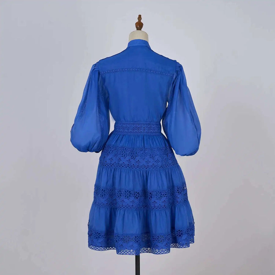 Quality Organza Midi Hollow Out Dresses Women's Half Sleeve Summer Embroidery Lace Evening Party Short Dress Shirt Lady