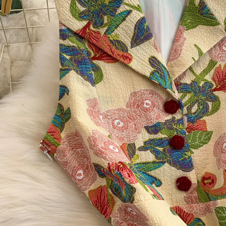 Elegant Vintage Office Long Dress Women Summer V Neck Sleeveless Print Floral Luxury Dress Evening Party Birthday Dresses