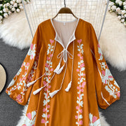 High quality multi color long sleeve printed embroidered dress