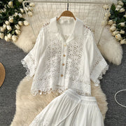 Luxury Long Dresses 2 Piece Sets Women Summer Holiday Hollow Out Crop Tops Elastic Waist Maxi Skirts Suits A Line Party Vestidos