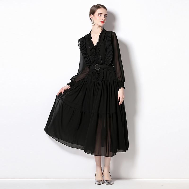 High Quality Elegant V Neck High Waist Maxi Dress