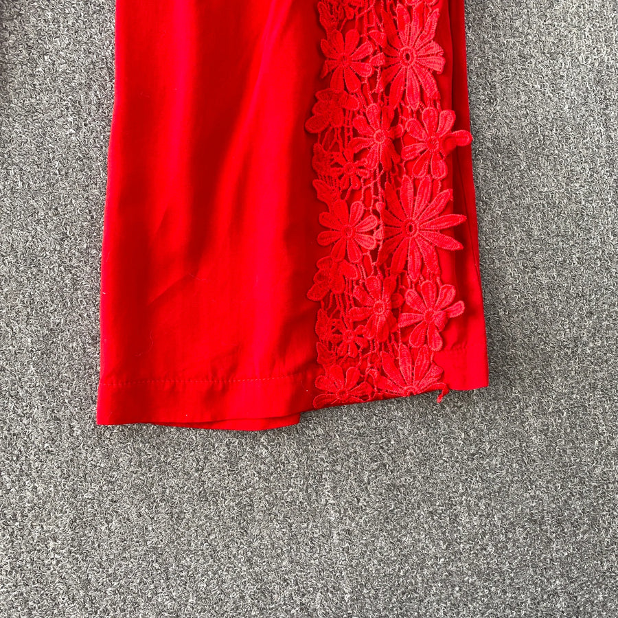 Women Lace Patchwork Pants Set Single Breasted Long Sleeved Shirt Elastic Waisted Trousers Suit Summer Female 2 pieces Sets