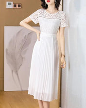 High quality round neck short sleeve solid white dress