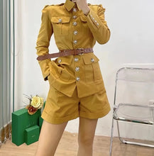 Two-piece suit short sleeve top with belt + shorts high quality