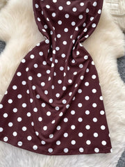 French Fashion Coffee Color Polka Dot Camisole Pure Desire Style Dress Women Summer Sweet High Waist Slim A Line Dress Woman