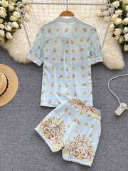 Two-piece set with print short-sleeved shirt + high-quality shorts