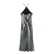 High quality long silver dresses with open back