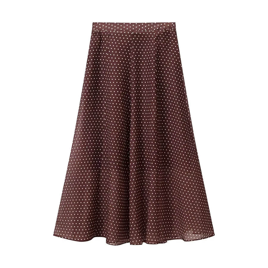 KONDALA Vintage Polka Dot Women Sets Chiffon Bow Tie Loose Blouses Loose Long Skirts Fashion 2026 Spring Summer Holiday Suits